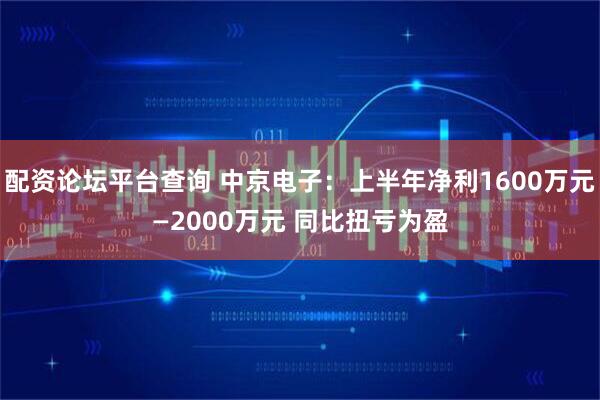 配资论坛平台查询 中京电子：上半年净利1600万元—2000万元 同比扭亏为盈